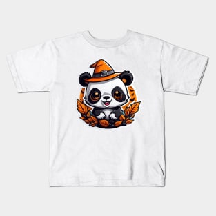 A adorable panda bear wearing a witch hat, halloween art Kids T-Shirt